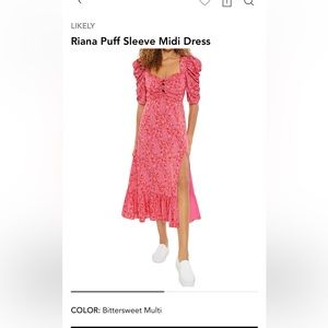 Likely Ariana Floral Puff Sleeve Midi-Dress size 10